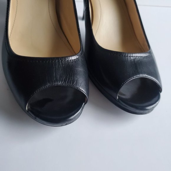 Women's size 11 Classic Black Heels Open Toe Casual Office Siren Career Wear - Picture 4 of 12
